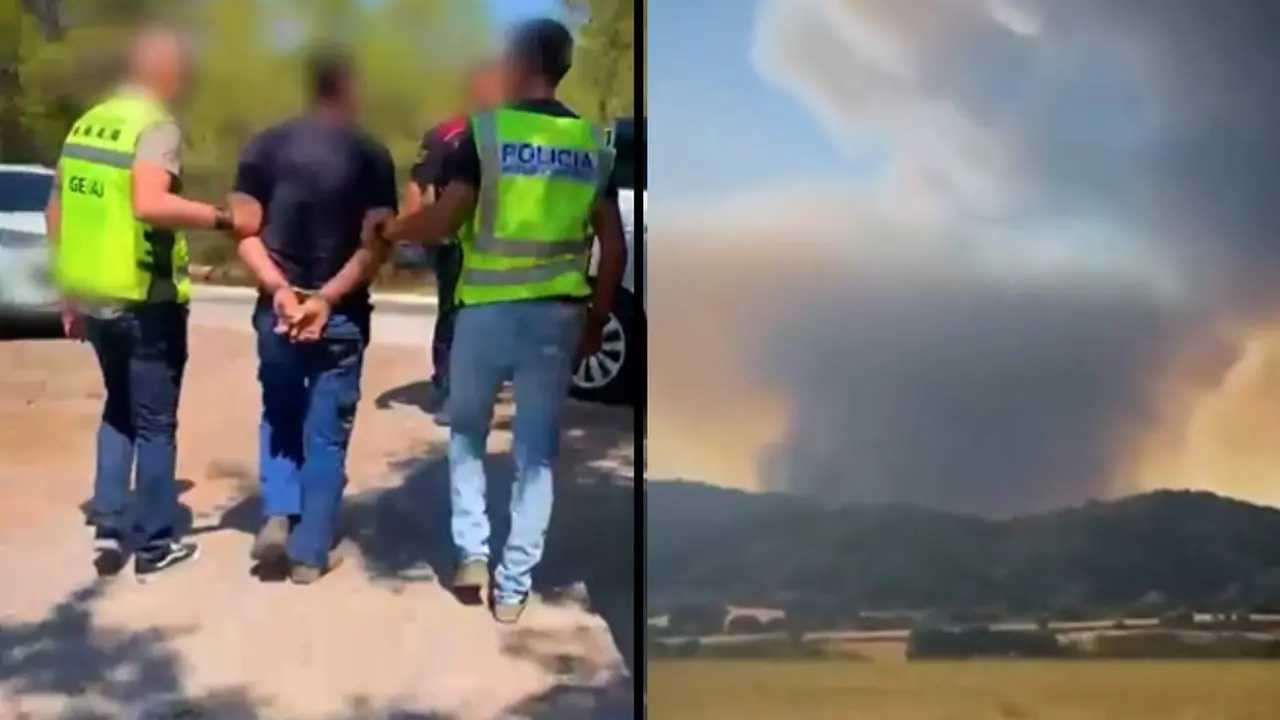 Los Mossos detienen a un hombre por causar tres incendios forestales en Carme que quemaron 450 hect&aacute;reas - Im&aacute;genes de un v&iacute;deo publicado por los Mossos d'Esquadra sobre su detenci&oacute;n