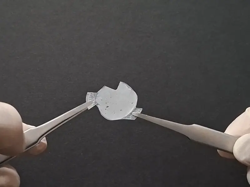 Las nanoestructuras 3D-PVDF autoportantes conservaron su flexibilidad mec&aacute;nica tras las pruebas al aire libre (tratamiento UV), sin mostrar signos de fragilizaci&oacute;n ni agrietamiento / IMN-CSIC