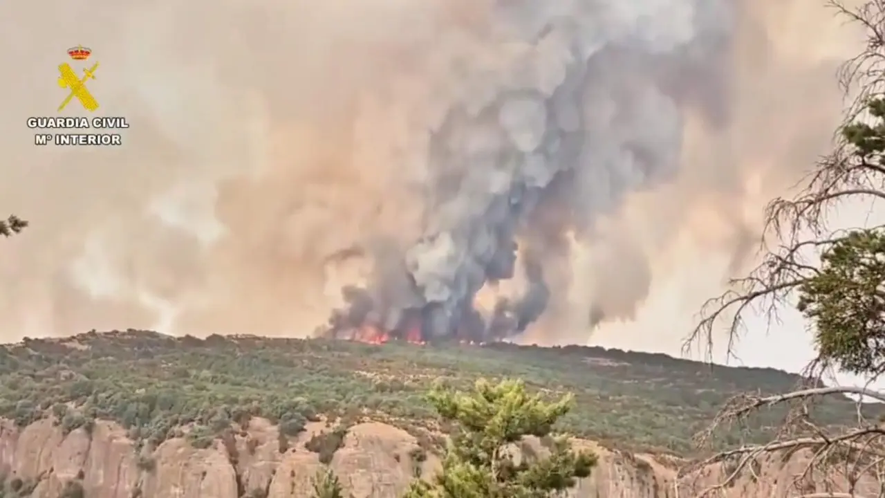 Incendio en Huelva - Imagen de un v&iacute;deo compartido por la Guardia Civil