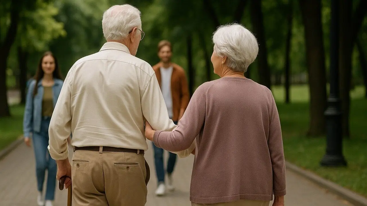 Pensionistas paseando frente a personas j&oacute;venes - EDdM