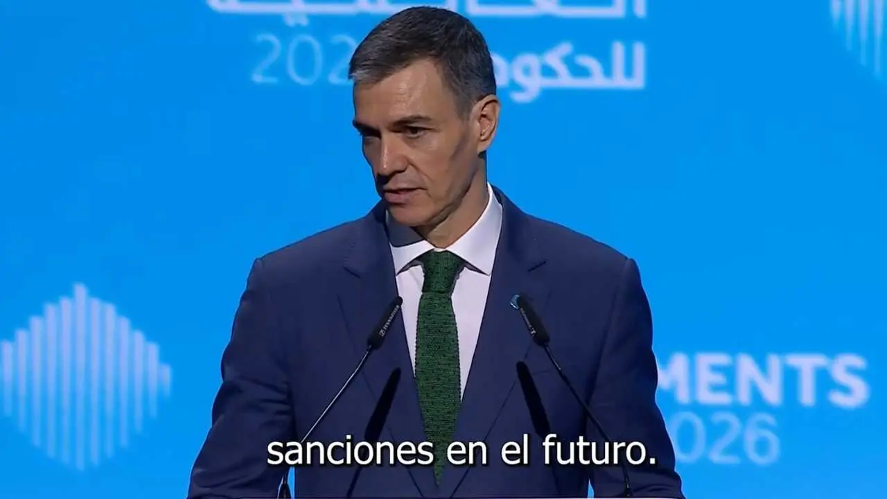 Pedro S&aacute;nchez en un momento de su intervenci&oacute;n en la Cumbre Internacional de Gobiernos en Dub&aacute;i - Foto de X