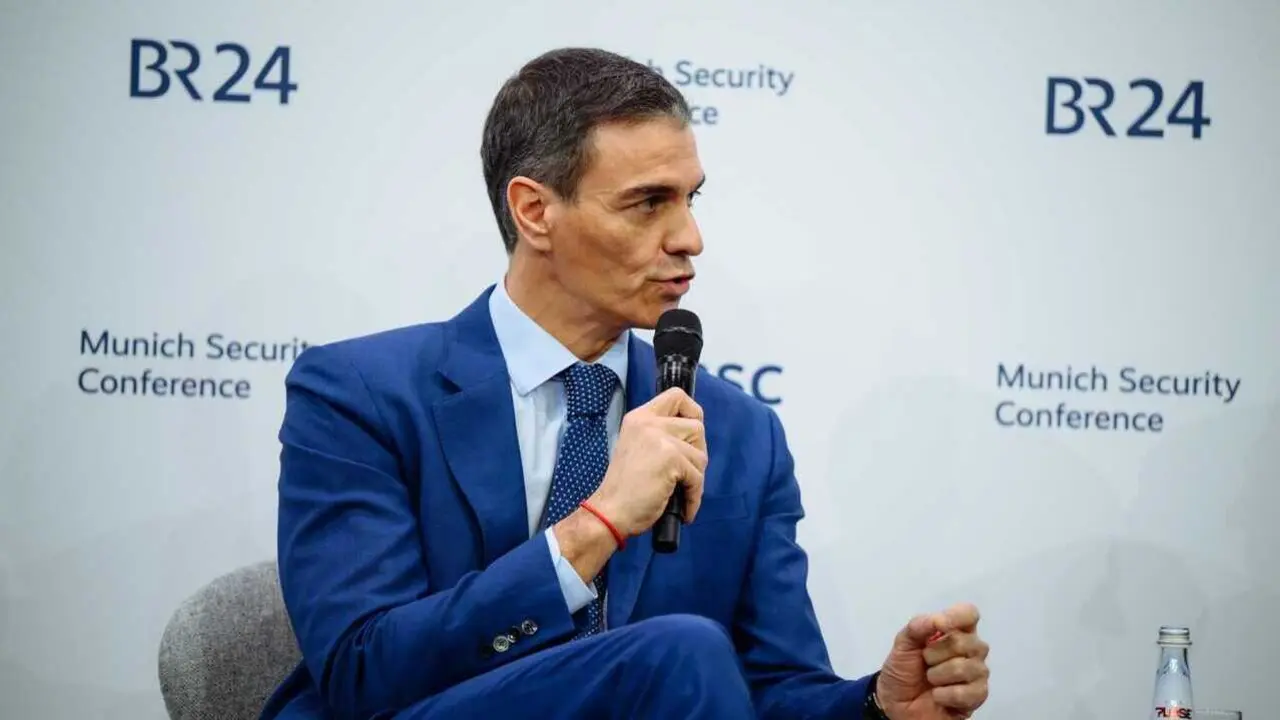 Pedro S&aacute;nchez durante su intervenci&oacute;n en la Conferencia de Seguridad de M&uacute;nich este s&aacute;bado | Foto de MSC/Philipp Schulze