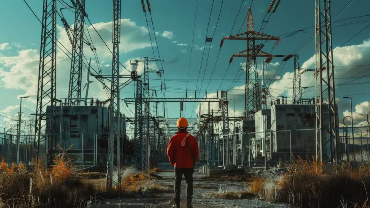 Trabajador en una estaci&oacute;n el&eacute;ctrica | Foto de 123rf/buraratn