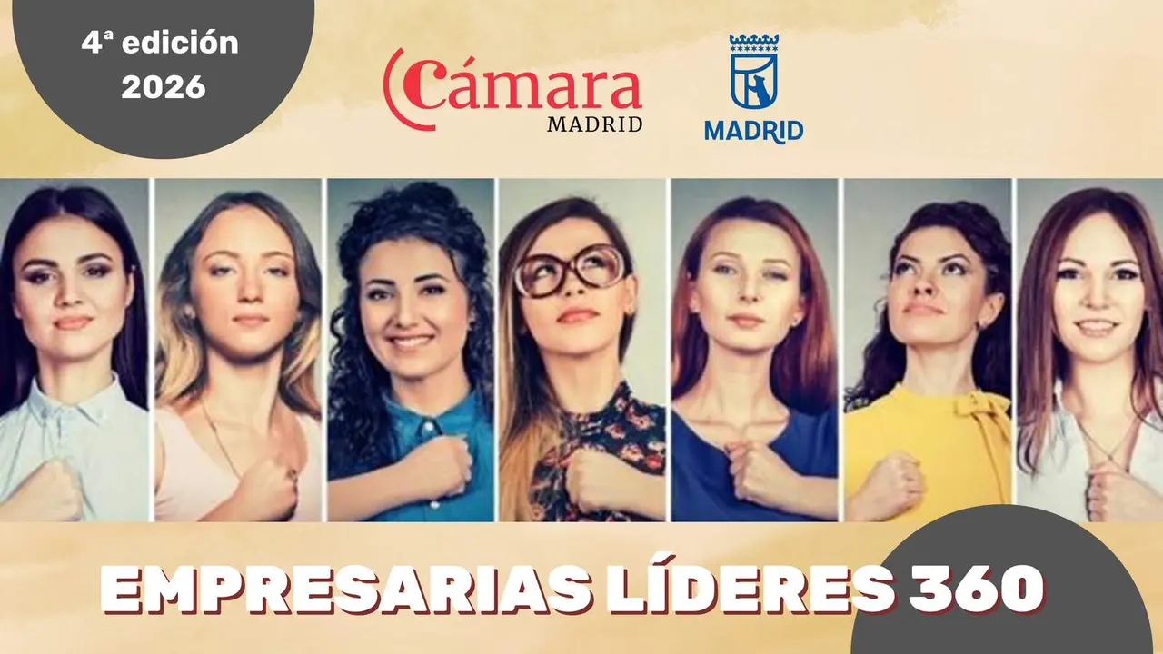 Cartel de la cuarta edici&oacute;n de Empresarias L&iacute;deres 360 - Imagen de la C&aacute;mara de Comercio de Madrid y el Ayuntamiento de Madrid