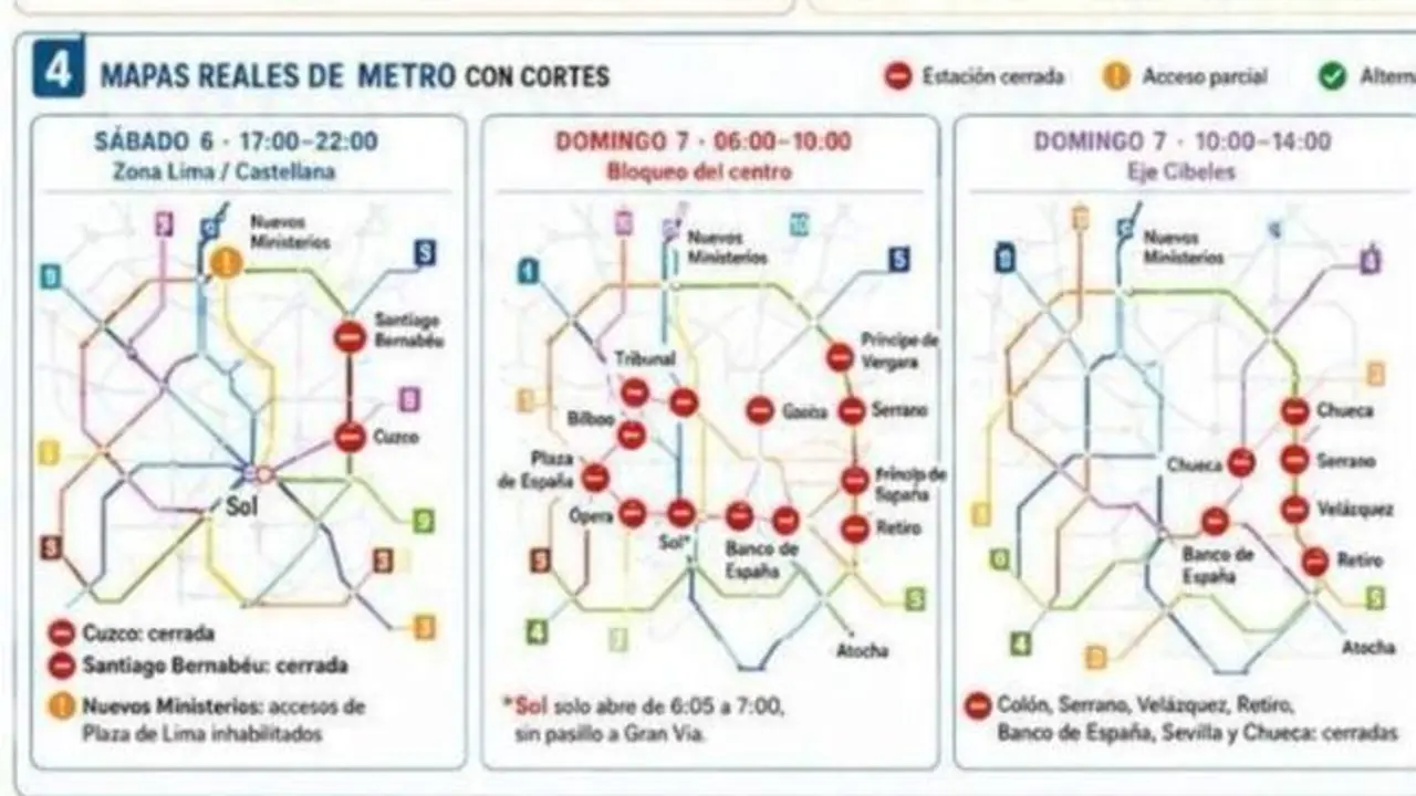 El mapa de los cortes negros en Madrid: las calles prohibidas y las estaciones de Metro que cierran desde hoy por el Papa