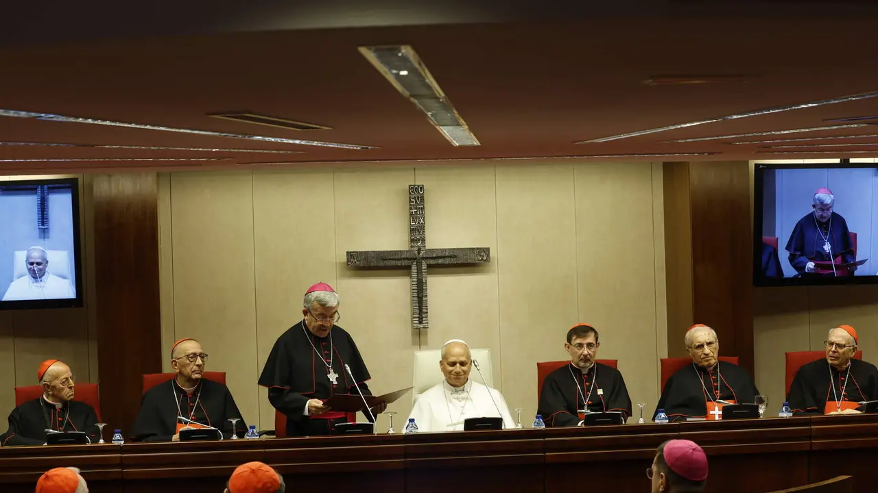 El Papa, este lunes en la Conferencia Episcopal - Foto de 'Conelpapa.es'/J.J Guill&eacute;n/EFE