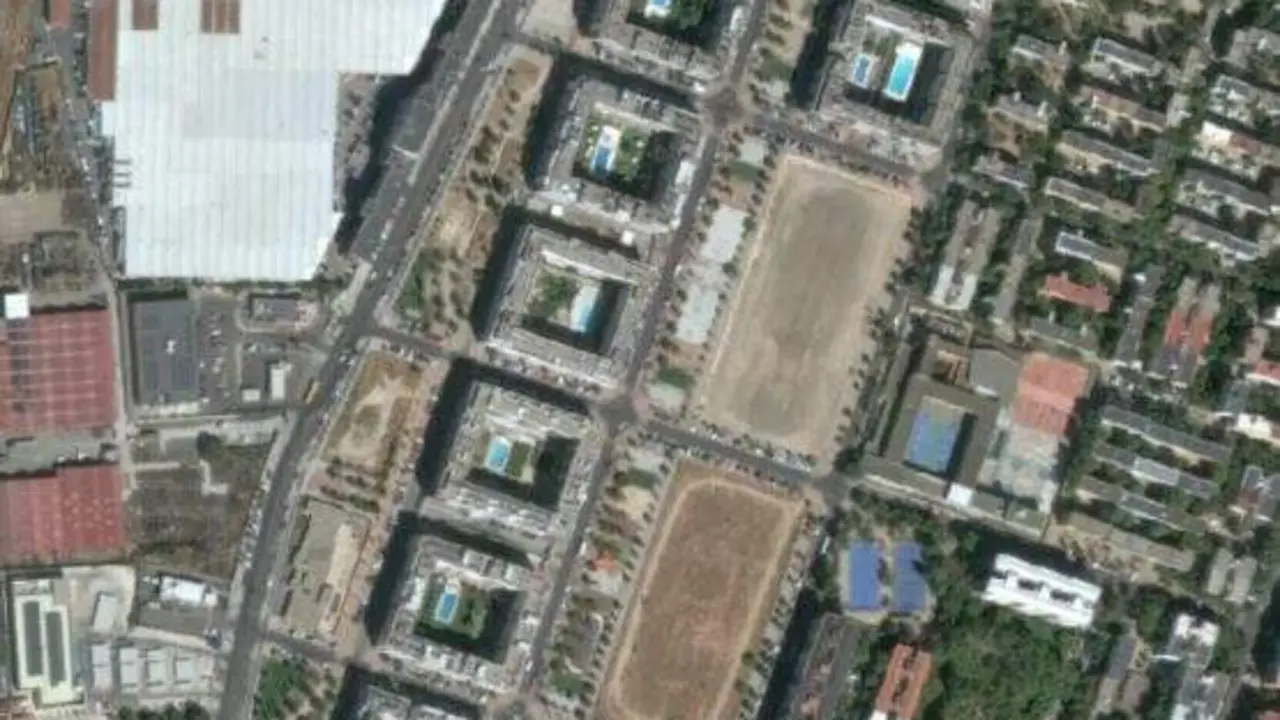 Imagen a&eacute;rea de la parcela en el distrito de Villaverde (C) Geoportal Ayuntamiento de Madrid