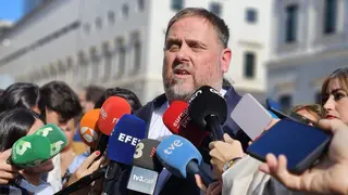 Oriol Junqueras en una atenci&oacute;n a medios desde Madrid - Foto de ERC