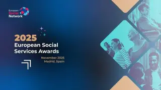 Cartel promocional de los Premios Europeos de Servicios Sociales 2025 (European Social Servicies Awards, ESSA) - Ayuntamiento Madrid