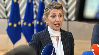 La vicepresidenta segunda del Gobierno y ministra de Trabajo y Econom&iacute;a Social, Yolanda D&iacute;az, a su llegada al Consejo de Empleo, Pol&iacute;tica Social, Sanidad y Consumidores (EPSCO), en Bruselas - Foto de Moncloa