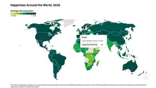 Happiness Around the World, 2026 - Imagen de Gallup World Poll sobre la felicidad en el mundo
