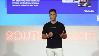 Sergio Conejo, fundador de Worksible en un momento de South Summit 2025, donde tambi&eacute;n fueron una de las 100 startups finalistas
