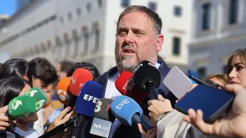 Oriol Junqueras en una atención a medios desde Madrid - Foto de ERC