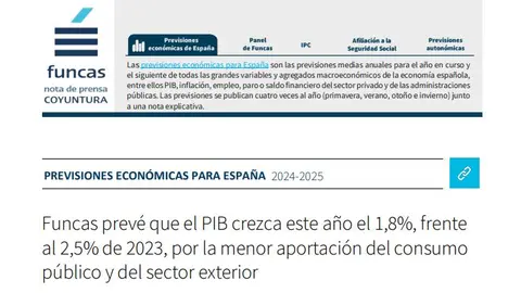 Informe FUNCAS previsiones económicas España - FUNCAS