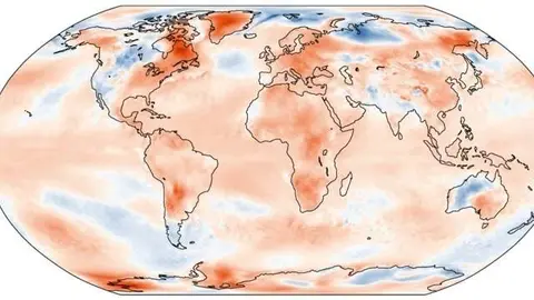 Anomalías de temperatura en el planeta en marzo de 2024 en comparación con la media de ese mes entre 1991 y 2020 - Imagen de C3S/ECMWF