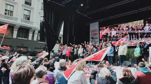 Pepe Álvarez y Unai Sordo en la clausura de la manifestación en Madrid - Foto de Servimedia