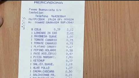 ticket de la compra de Mercadona del año 2004