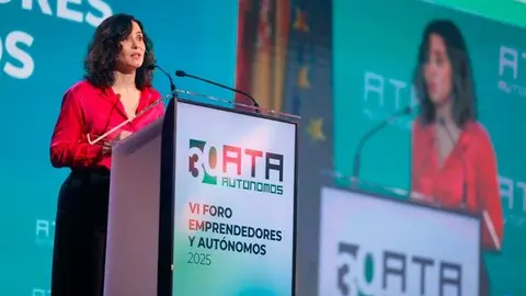 Ayuso durante su intervención en el VI Foro Emprendedores y Autónomos - Foto Comunidad de Madrid