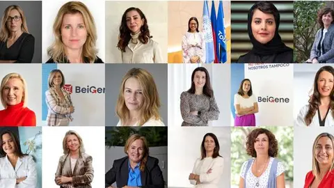 De izquierda a derecha: Àngels Fitó Bertran (Rectora UOC), Núria Ibáñez-García (Directora Avitum Division Braun), Mónica Foyaca Ferrer (Galenic Development Manager en ISDIN), Natalia Bayona (Executive Director of the World Tourism Organization - UNWTO), princesa Haifa Al Mogrin (Embajadora de Arabia Saudí en España), Sílvia Domènech Arimany (Directora General La Fageda), Áurea Benito (Human Resources Director de Isdin Corporate), Cristina Bas (Directora Médica BeiGene), Marta Moreno (Directora de Asuntos Corporativos y Acceso al Mercado de AstraZeneca), Gemma Malla Salomó (Directora de Digital Medicines Iberia en Angelini Pharma), Cristina Garcia Medinilla (Directora General BeiGene), Anabel Salazar (Directora Médica IVI), Vanessa Vergara Bravo (Médica Ginecóloga IVI), María Río (Directora General de Gilead Sciences España), Inés Mateu (Vision Care Franchise Head Spain & Portugal), Lidia Martín (Presidenta de la Asociación para el Autocuidado de la Salud), Lupe Martínez (Directora Médica de Novartis) y Marta Gonzalez-Mesones (Directora General Unilever España)
