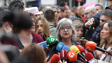 Paloma López durante su declaración ante los medios de comunidación