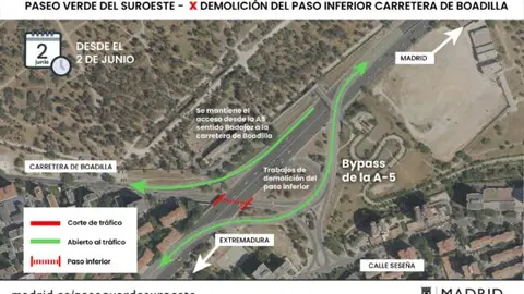 Imagen desvíos desde el 2 de junio Paseo Verde del Suroeste