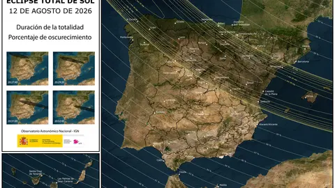 Eclipse total de Sol del d&iacute;a 12 de agosto de 2026 - Foto de Observatorio Astron&oacute;mico Nacional IGN