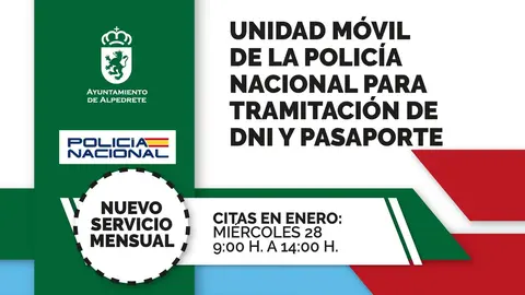 Alpedrete: La unidad m&oacute;vil de la Polic&iacute;a Nacional para DNI y pasaporte se implanta como servicio mensual - Cartel del Ayuntamiento de Alpedrete