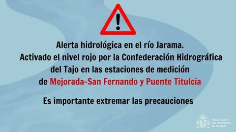 Alerta hidrogr&aacute;fica en el r&iacute;o Jarama - Imagen de la Delegaci&oacute;n del Gobierno