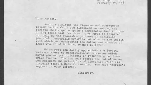 Carta remitida por Ronald Reagan al rey Juan Carlos I | Documento desclasificado