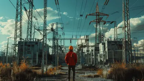 Trabajador en una estaci&oacute;n el&eacute;ctrica | Foto de 123rf/buraratn