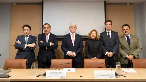 Jos&eacute; Mar&iacute;a Ayala, secretario t&eacute;cnico del Observatorio de Cumplimiento de la C&aacute;mara de Comercio de Espa&ntilde;a, socio director en Ayala de la Torre Abogados; Juli&aacute;n S&aacute;nchez Melgar, magistrado del Tribunal Supremo; Salvador Gonz&aacute;lez, presidente del Consejo General de la Abogac&iacute;a Espa&ntilde;ola; Consuelo Madrigal, fiscal de Sala de la Secci&oacute;n Penal del Tribunal Supremo; Alfonso D&iacute;az-Ambrona, secretario general de la C&aacute;mara de Comercio de Espa&ntilde;a e Ignacio Gally, decano del Colegio de la Abogac&iacute;a de Alicante. - Foto del Consejo General de la Abogac&iacute;a Espa&ntilde;ola