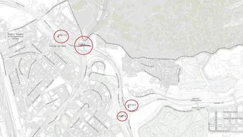 Plano de las cuatro estructuras del ramal que conecta Sanchinarro con la v&iacute;a de servicio de la M-40 en sentido norte