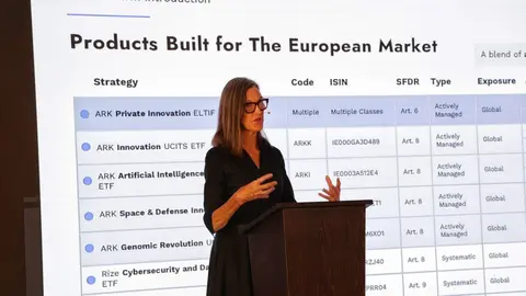 Cathie Wood presenta su estrategia de innovaci&oacute;n disruptiva ante inversores profesionales y anticipa un desplome de costes en sanidad y rob&oacute;tica - Foto de ARK Invest