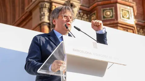 Carles Puigdemont, en su discurso tras reaparecer en Barcelona - Foto de Junts