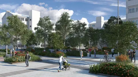 Recreaci&oacute;n &aacute;rea estancial del Plan Regenera en barrio madrile&ntilde;o