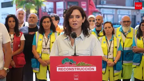 Isabel D&iacute;az Ayuso, durante su comparecencia tras visitar los municipios afectados por los incendios de la Sierra Oeste -Comunidad de Madrid
