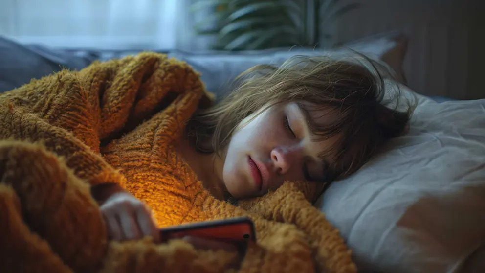 Una joven duerme en un sof&aacute; con el m&oacute;vil en la mano | Foto de 123RF/vichzh