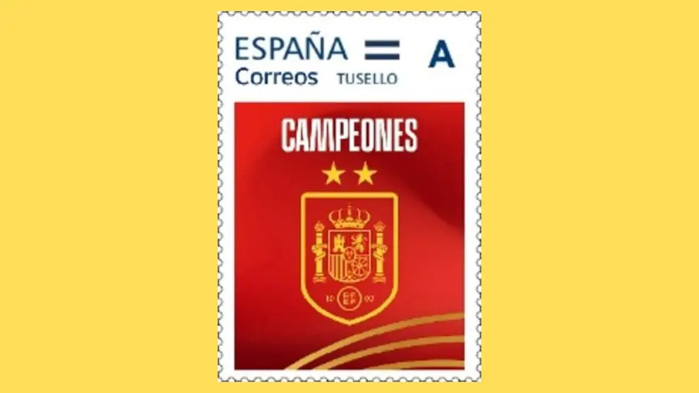 Imagen del sello de Correos sobre fondo amarillo