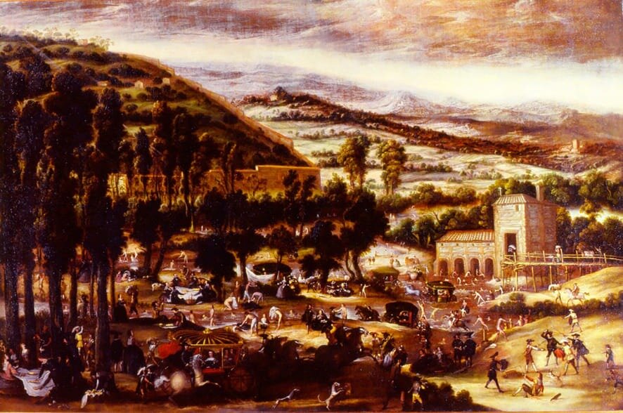 Baños del Manzanares en el paraje de Molino Quemado -proximo a Migas Calientes- oleo de Félix Castello de 1637 - Museo de Historia de Madrid