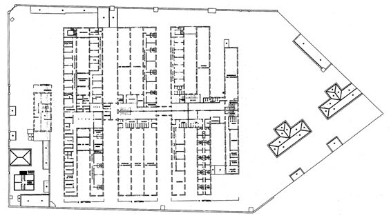 Planta de la cárcel de mujeres de Yeserías, en el distrito de Arganzuela, 1928-1934. Fuente COAM (Colegio de Arquitectos de Madrid)