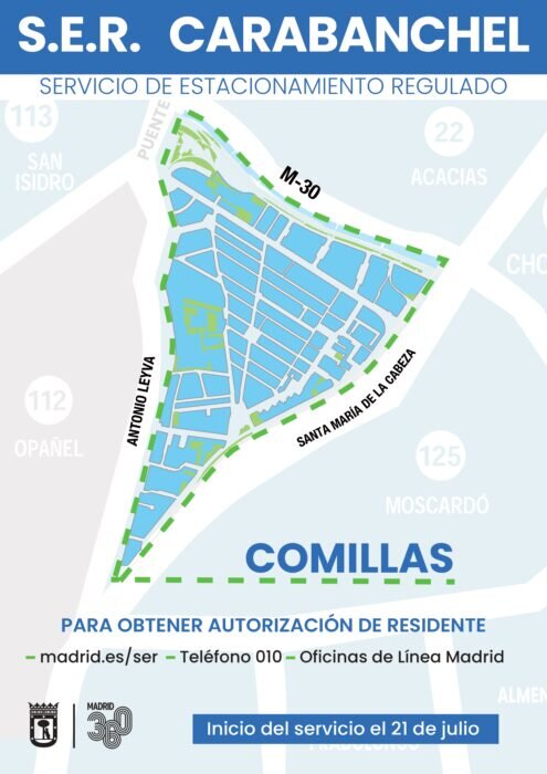Infografía del Servicio de Estacionamiento Regulado (SER) en el barrio de Comillas, a partir del 21 de julio