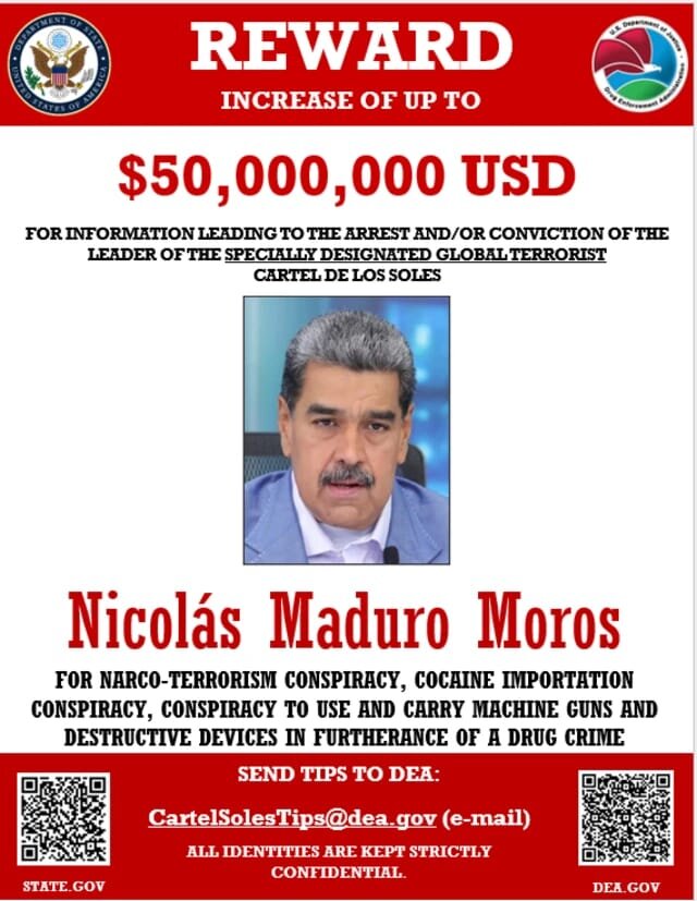Cartel recompensa Estados Unidos por el dictador Nicolás Maduro