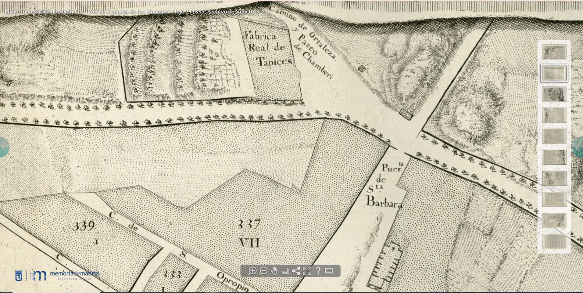 Fragmento del Plano Topográfico de Madrid de Espinosa de los Monteros. 1769. Fuente: Instituto Geográfico Nacional