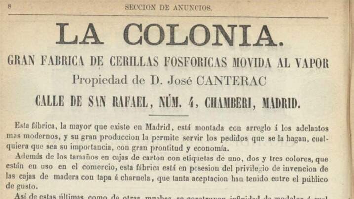 Anuncio de “La Colonia”. Fuente: BNE. Hemeroteca Digital.