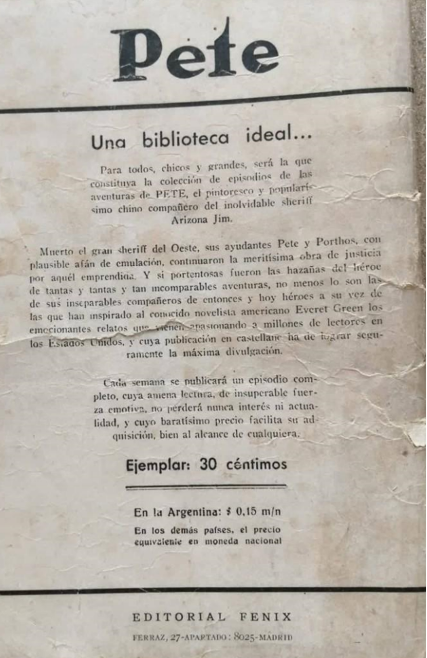 Ejemplar de Pete publicado por Editorial Fénix en 1935 (nº 16). Fuente: colección particular.