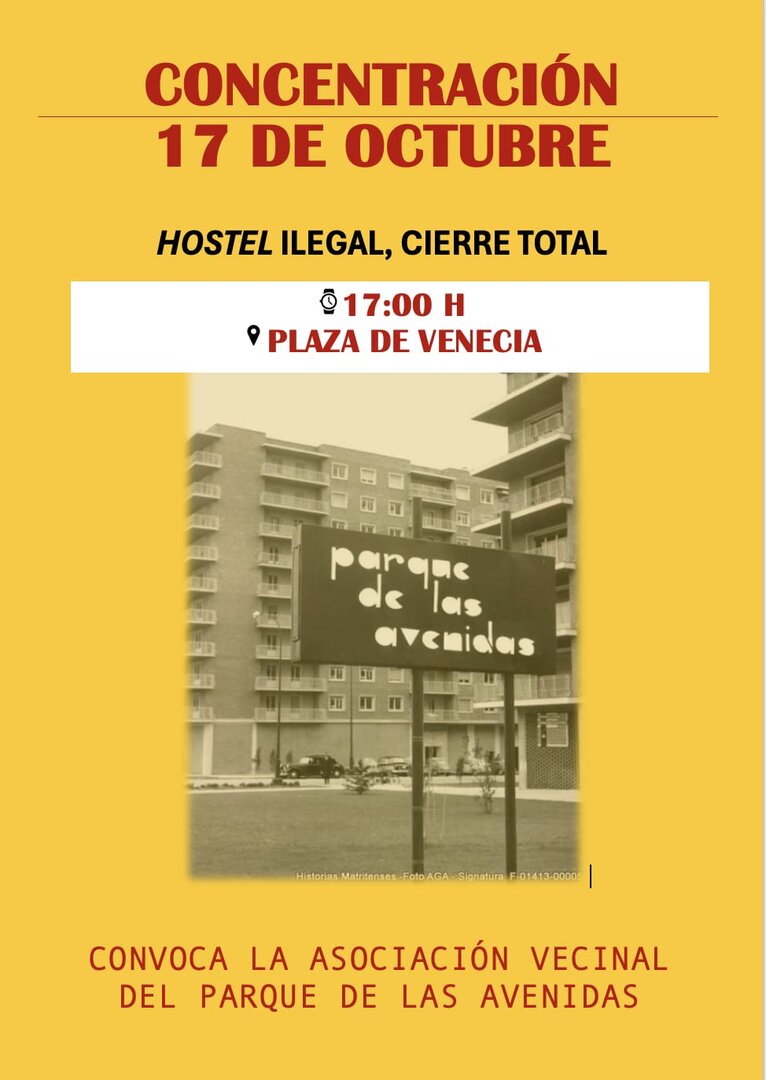 Cartel de la convocatoria de concentración de los vecinos del Parque de las Avenidas