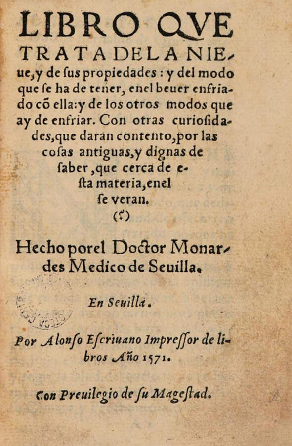 Portada del Libro que trata de la nieve del Doctor Mornades - año 1571