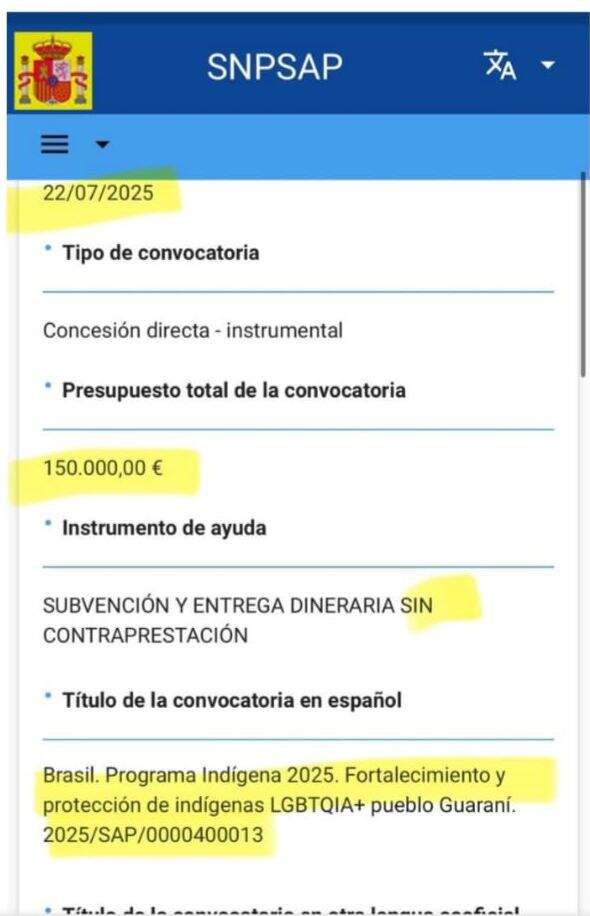 Asignación de 150,000 euros en julio de 2025 para apoyar a los pueblos indígenas LGTBQIA+ del pueblo Guaraní en Brasil