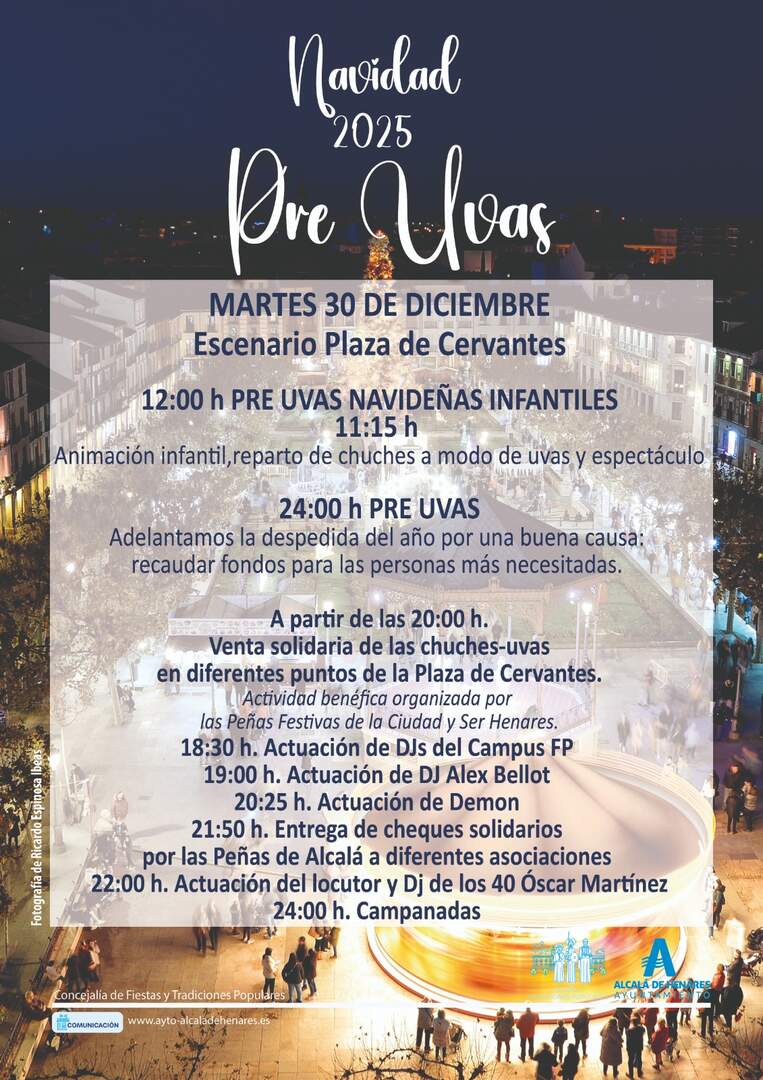 Cartel de las preuvas solidarias en la Plaza de Cervantes de  Alcalá de Henares