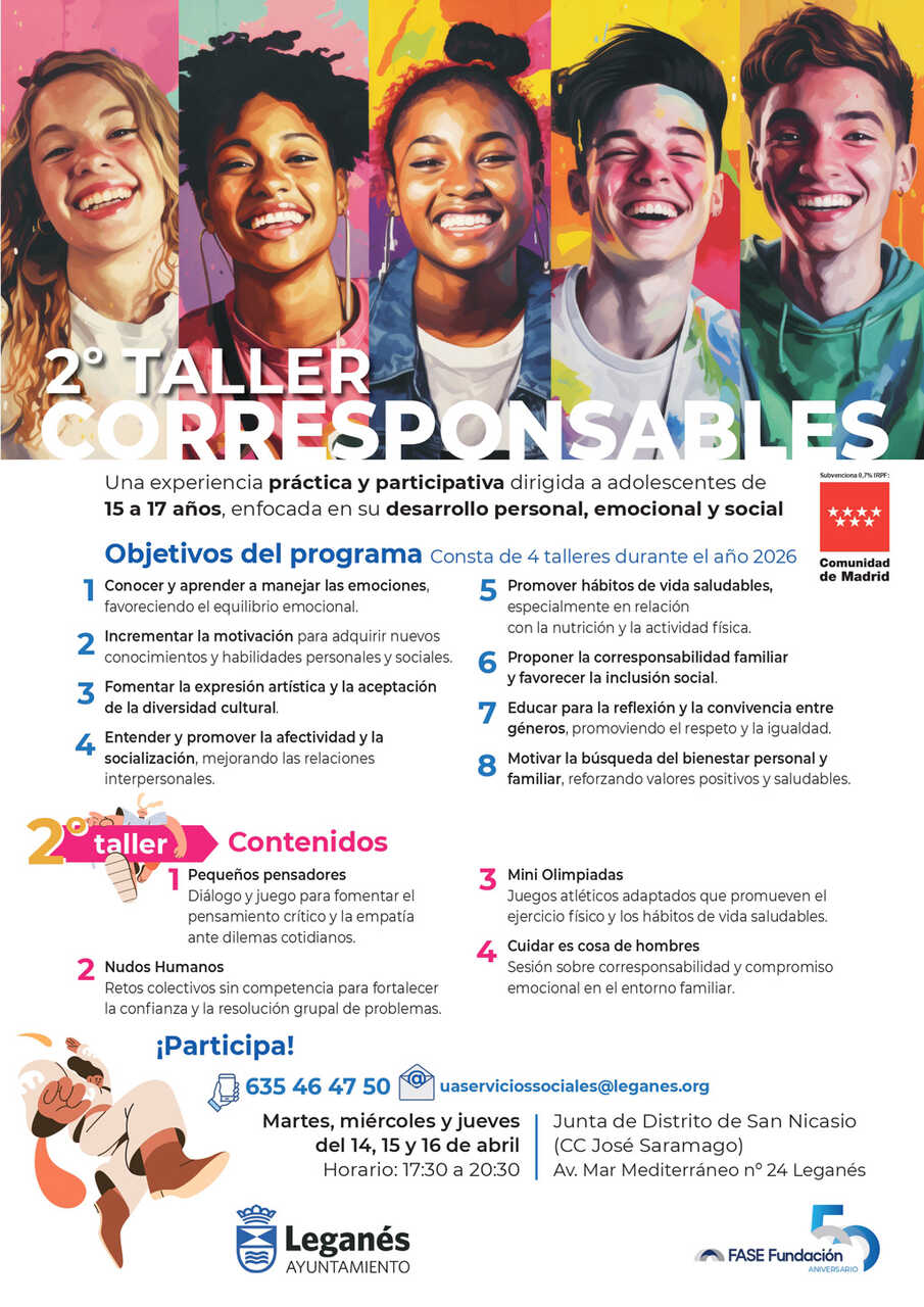 Cartel del taller Corresponsables en el mes de abril Leganés - Imagen del Ayuntamiento de Leganés